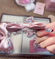Pink Rhinestone Satin Hair Clip & Scrunchie - 1