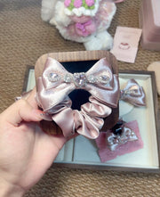 Pink Rhinestone Satin Hair Clip & Scrunchie - 3