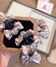 Pink Rhinestone Satin Hair Clip & Scrunchie - 2
