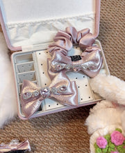 Pink Rhinestone Satin Hair Clip & Scrunchie - 2