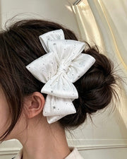 Silver Stars Satin Bow Claw Clip - 1