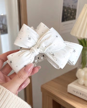 Silver Stars Satin Bow Claw Clip - 2