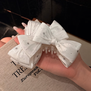 Silver Stars Satin Bow Claw Clip - 3